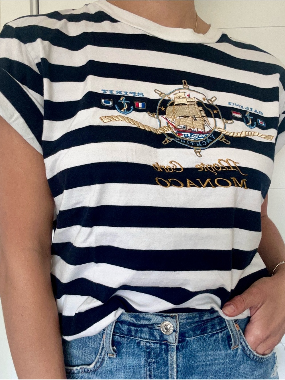 Vintage Stripe Tee with Monaco Nautical Embroidery